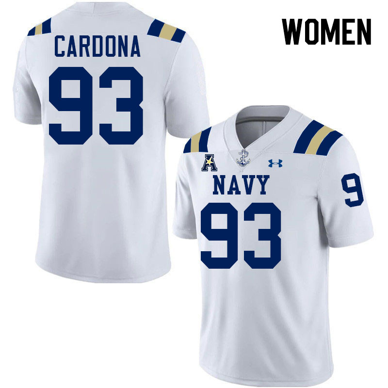 Women Navy Midshipmen #93 Joe Cardona College Football Jerseys Stitched-White